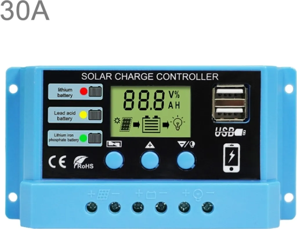 Regolatore Carica 30A Solare per Batterie Servizi Camper e Van