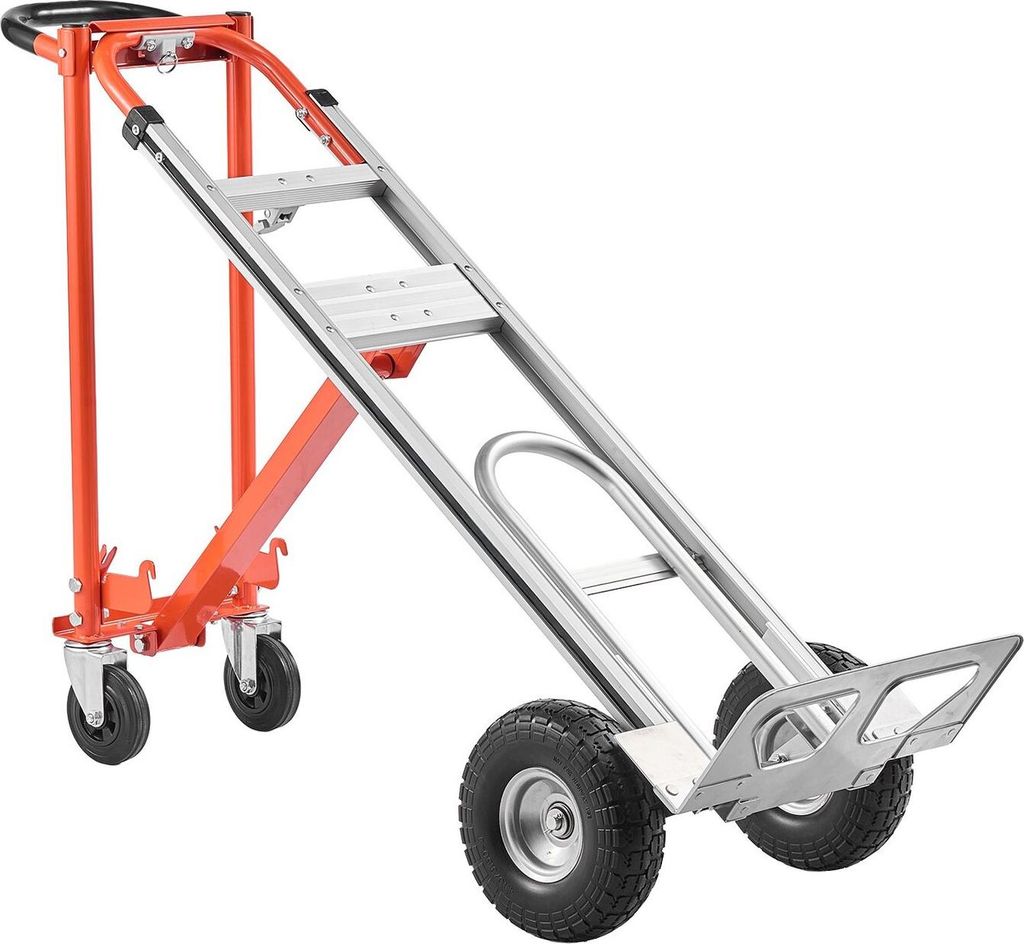 4 in 1 Hand Truck, 453.6 kg Load Capacity for 4-Wheel Mode, Convertible Hand Truck Dolly with Non-Slip Handle & Wheels, Aluminum Alloy Portable Tro...