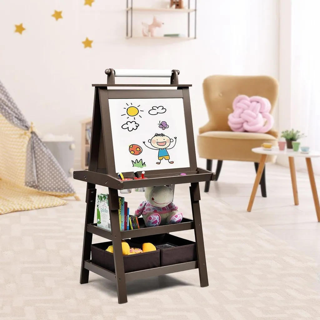 Chevalet pour enfants, chevalet d'art avec tableau blanc double face, tableau noir, rangement, chevalet sur pied 2 en 1 pour les tout,petits de 18 à 48 mois, blanc Chevalet pour enfants, chevalet d'art avec tableau blanc double face, tableau noir, rangement, chevalet sur pied 2 en 1 pour les tout,petits de 18 à 48 mois, blanc