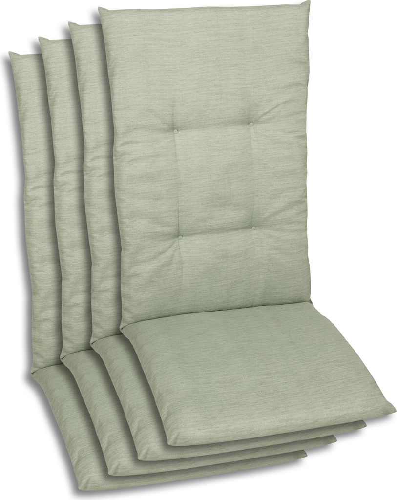 GO-DE Textil, Sesselauflage Hochlehner, 4er Set, Farbe: hellgrün, Maße ca.: 118 cm x 48 cm x 5 cm, Rückenhöhe: 70