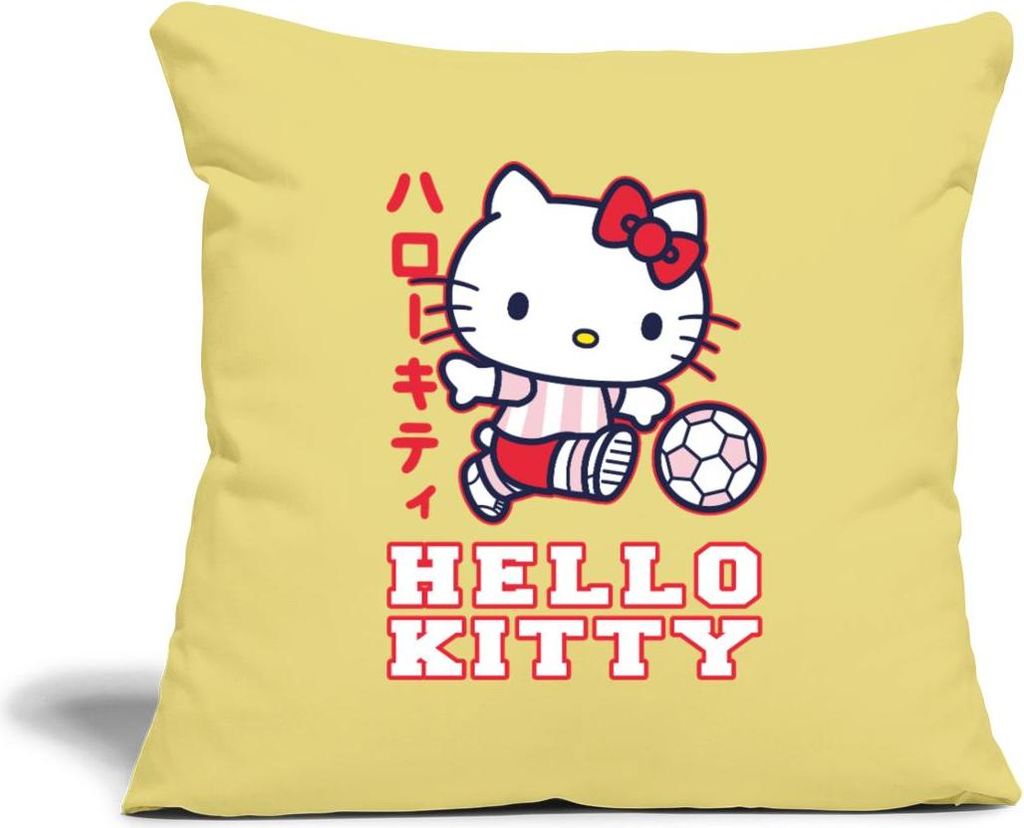 Spreadshirt Hello Kitty Spielt Fussball Sport Kissenbezug 45x45 cm, One size, Hellgelb