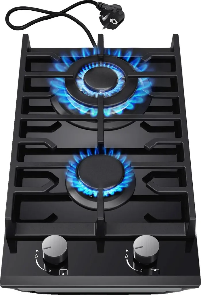 Cuisinière gaz encastrable 2 feux verre noir pour petite cuisine urbaine