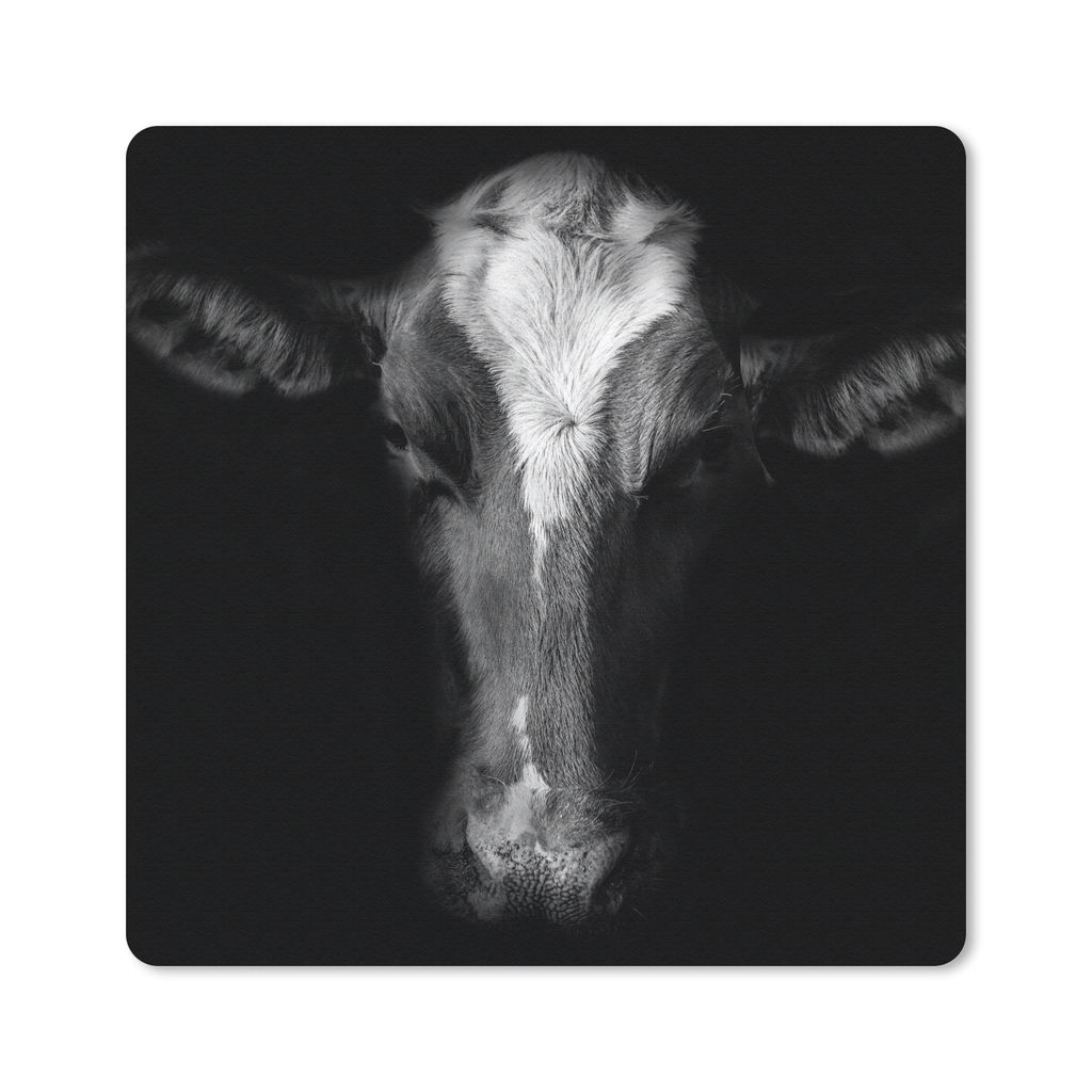 MuchoWow Mauspad Mousepad Kuh Porträt auf schwarzem Hintergrund in schwarz und weiß 30x30 cm - Mousepads - Maus Mat - Pad - Mausunterlage - Gaming