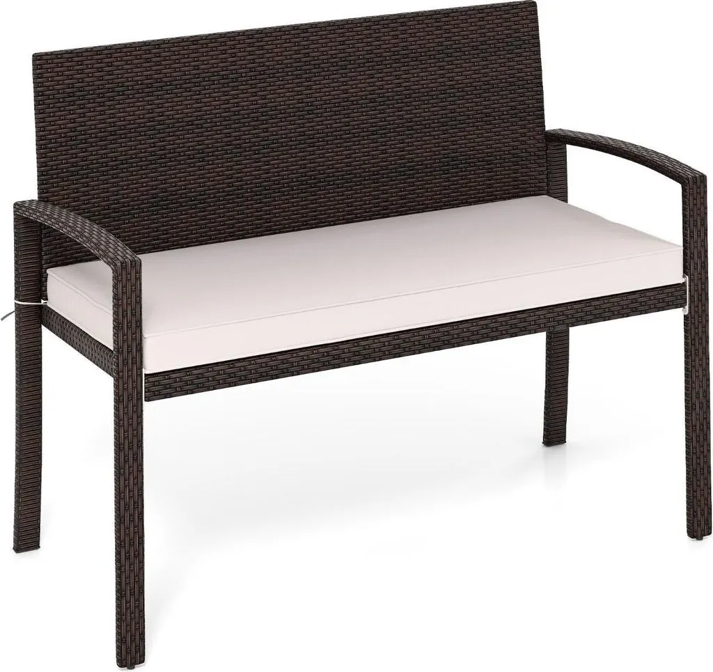 Banc de jardin pour terrasse et balcon en résine tressée avec coussin