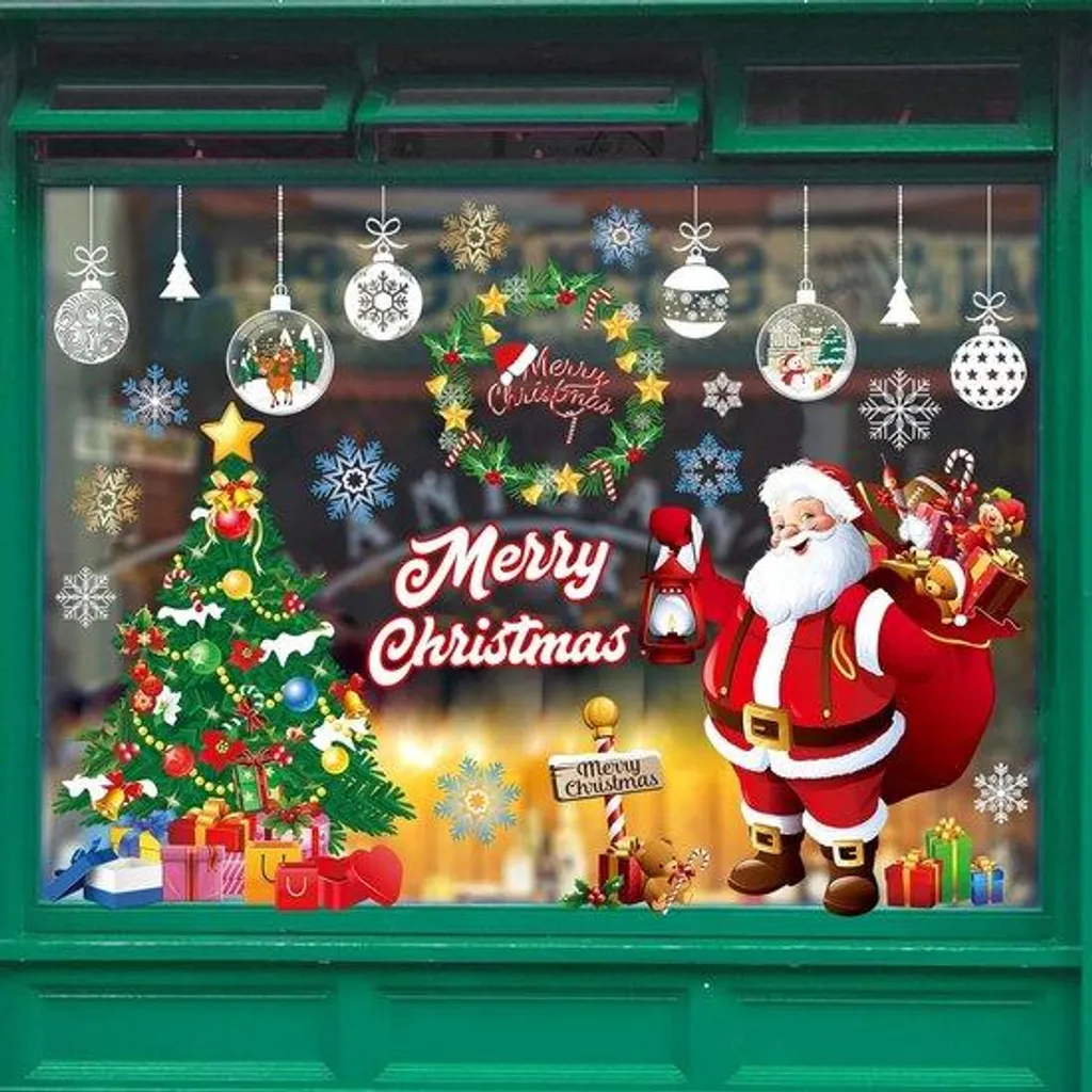 Grand autocollant de Noël pour fenêtre en PVC rouge et vert XL 60x90cm