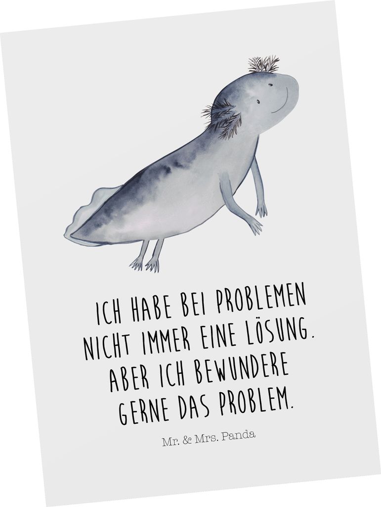 Mr. & Mrs. Panda Ansichtskarte Axolotl Schwimmen - Weiß - Geschenk, Motivation, Froh, Postkarte, Ansichtskarten, Grußkarte, glücklich, Postkarte...