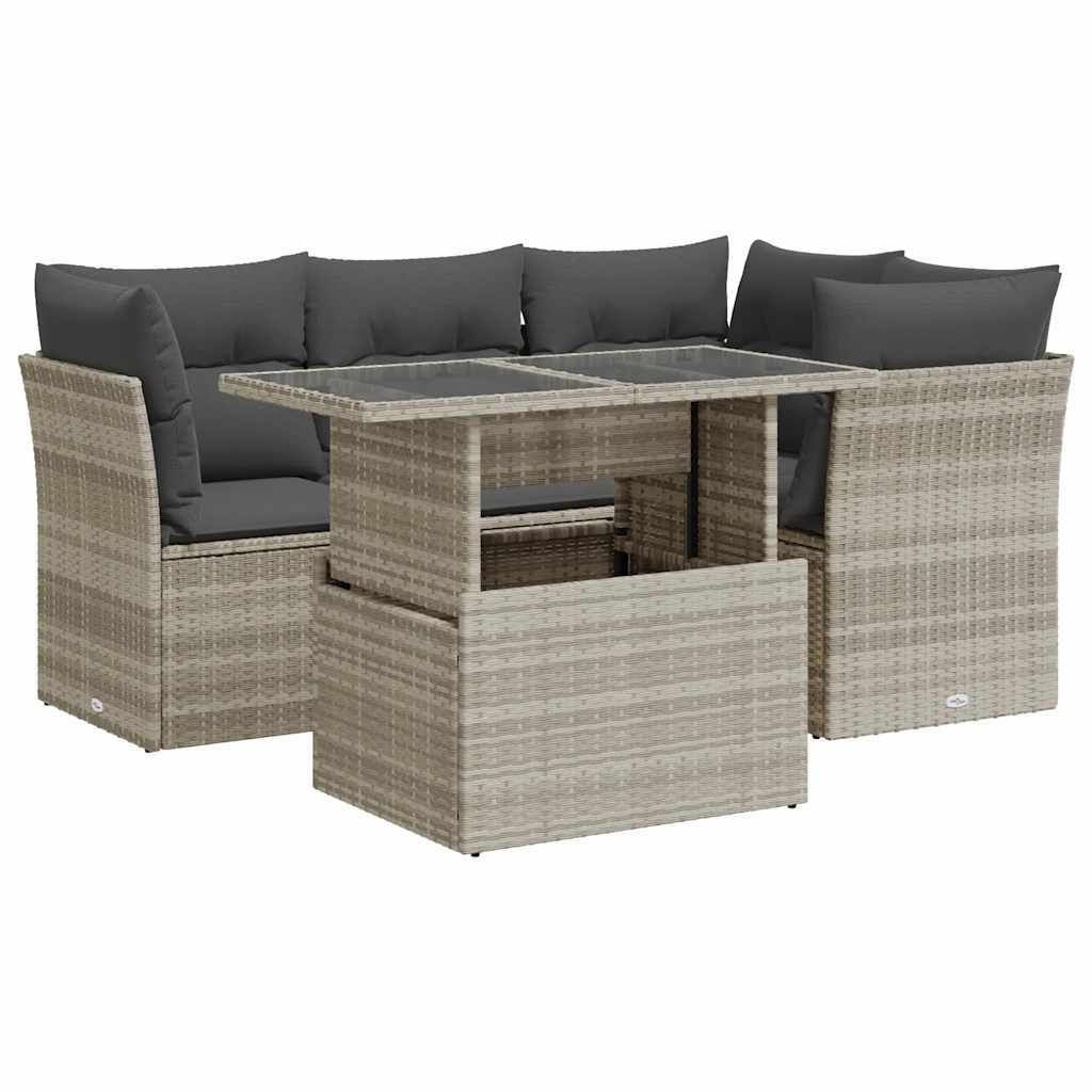 "2026 MODERNE" 5-tlg. Garten-Lounge-Set - elegantes Design - Sitzgruppe/Gartengarnitur - mit Kissen Hellgrau Poly Rattan - Terassenmöbel NeuMöbel...
