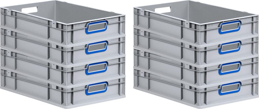 SuperSparSet 8x Eurobox NextGen Color | HxBxT 12x40x60cm | 23 Liter | Griffe blau offen | Glatter Boden | Eurobehälter, Transportbox, Transportbeh...