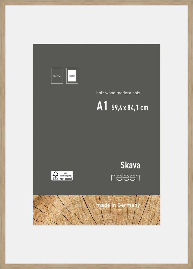 nielsen Holz Bilderrahmen Skava Eiche, 59,4 x 84,1 cm (A1) - mit Passepartout 42x59,4 cm (A2) cm