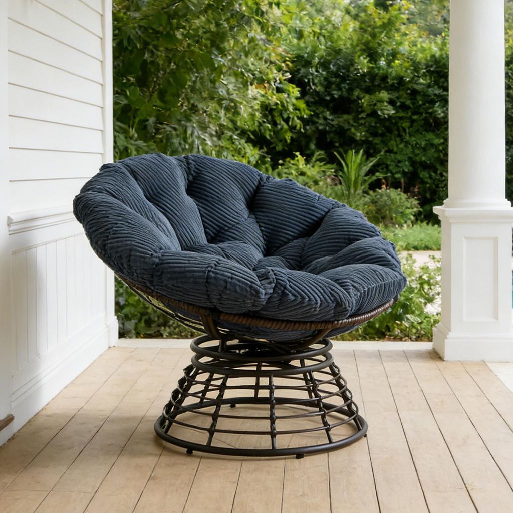 LVHOM Papasansessel 360° Drehbar, Loungesessel mit Kissen, Drehsessel mit Metallgestell, Lesesessel Cordstoff für Wohnzimmer & Outdoor, 92x67cm, ...