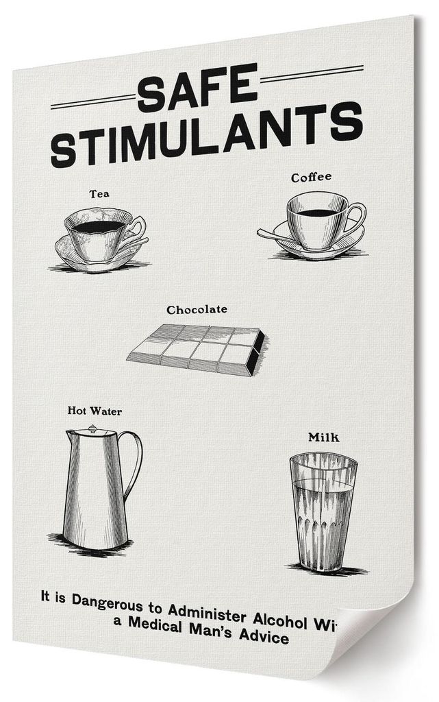 Sichere Stimulanzien- Kunstdruck A4 - Vintage, Popkultur- Wandbild für Wohnzimmer Schlafzimmer & Flur, Modernes Poster Wanddeko, Ungerahmt