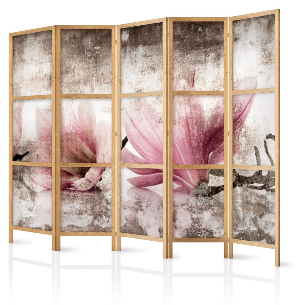 Muralo Japanischer PARAVENT 5-teilig Raumteiler klappbar PREMIUM-Vliesleinwand MAGNOLIEN VINTAGE für Wohnzimmer 225cmx172cm