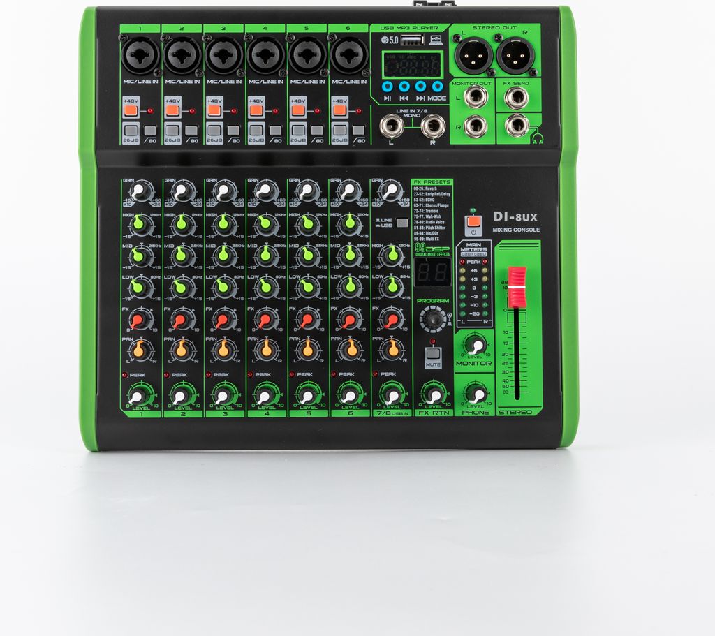 48 VDI-8UX Professionelle Mixer Audio Phantomspeisung Mikrofon-Preamps mit 99 DSP Digitaleffekten USB MP3 Eingang