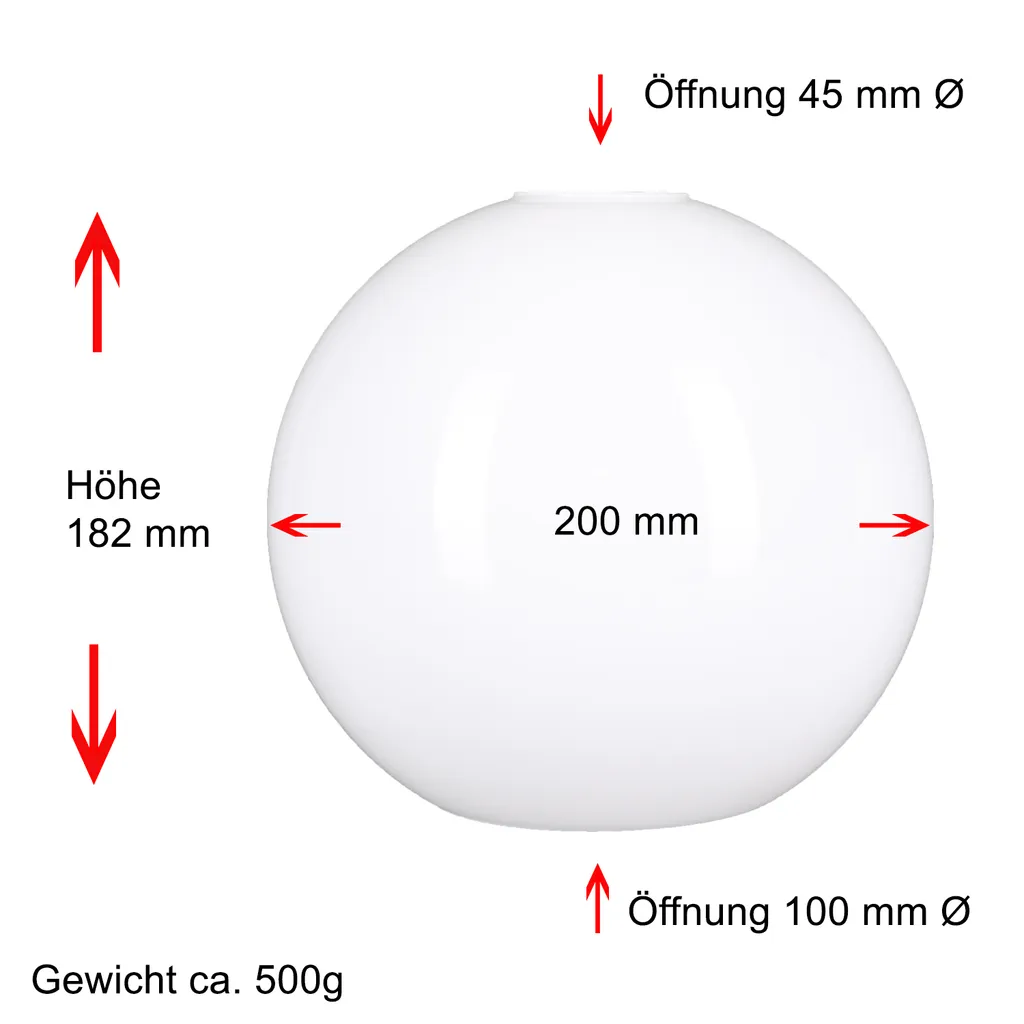 Verre sphérique blanc brillant 200mm - Diffuseur opale pour douille E27 - 2