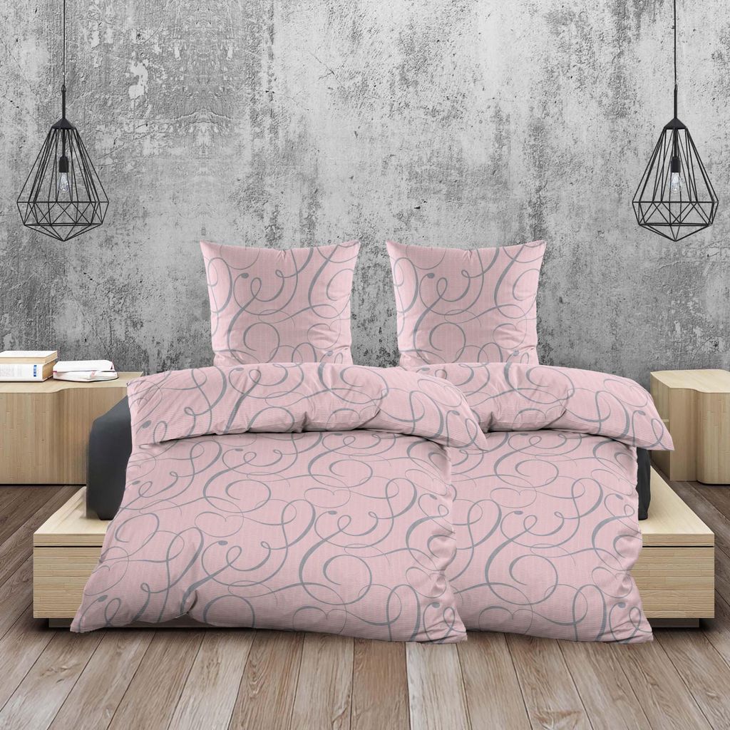 Seersucker Bettwäsche Set Rosé Peach mit Schnörkelmuster 4tlg. – 135x200 cm