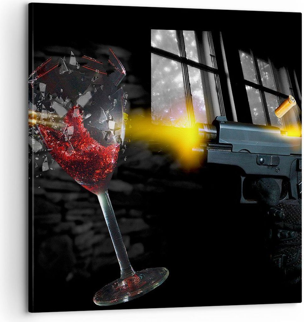 Bild auf Leinwand - Leinwandbild - Waffe Kugel Glas Rebe - 60x60cm - Wand Bild - Wanddeko - Leinwanddruck - Bilder - Kunstdruck - Wanddekoration - ...