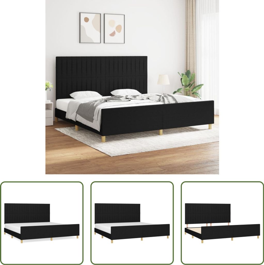 The Living Store Bettgestell mit Kopfteil Schwarz 200x200 cm Stoff