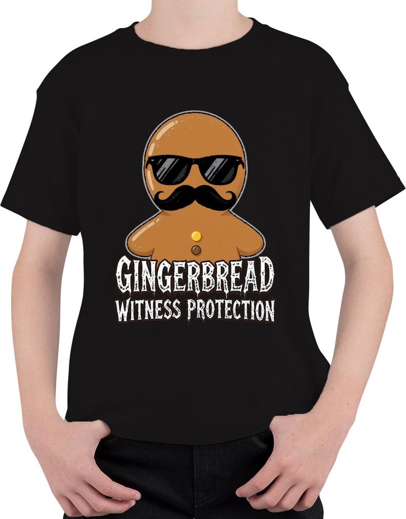 Gingerbread Witness Protection Weihnachten lustig Schnurrbart Uni Kinder T-Shirt, Schwarz, 104