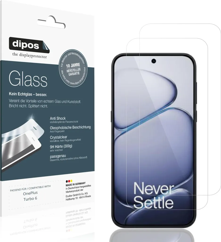 2x Pellicola OnePlus Turbo 6 Vetro Flessibile 9H dipos: Protezione Vera