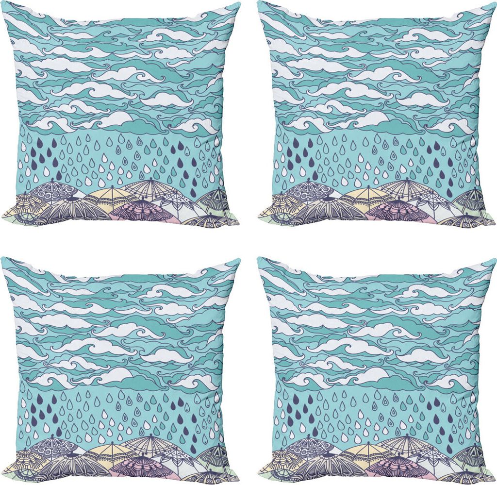 ABAKUHAUS Herbst Kissenbezug Set (4 Stück), Regen und Regenschirme Herbst, Moderner Doppelseitiger Digitaldruck, 40 cm x 40 cm, Blau Lila