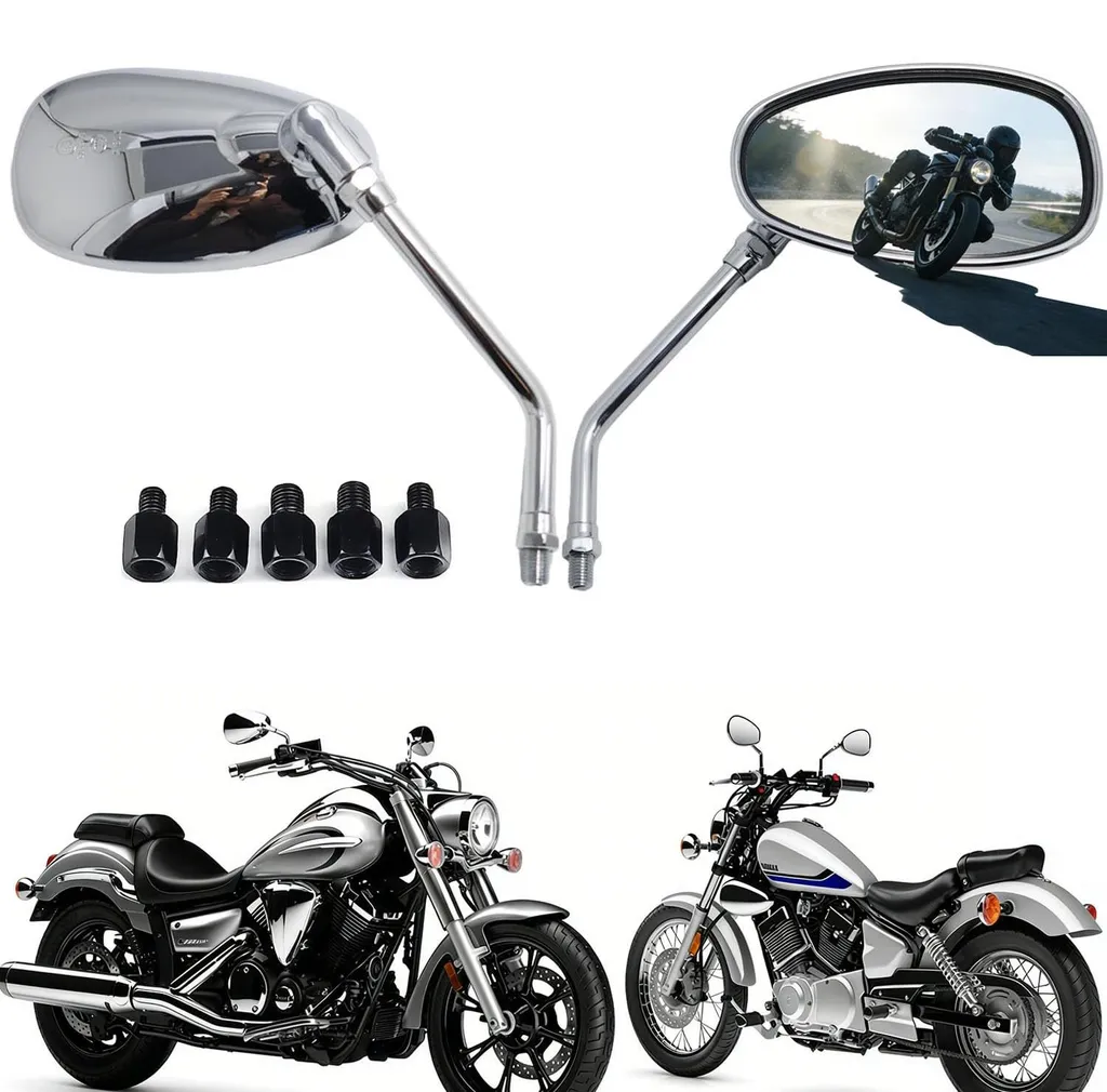 Rétroviseurs de Route Chromés 10mm pour Moto Sportive et Cruiser