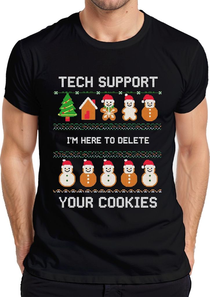 TECH SUPPORT I'M HERE TO DELETE Weihnachten IT Admin Geek Nerd Herren T-Shirt, Schwarz, M
