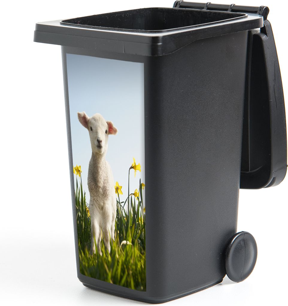 MuchoWow Mülltonnenaufkleber Lamm - Blumen - Narzissen 38x80 cm - Behälteraufkleber - Mülleimer-Aufkleber - Container-Aufkleber
