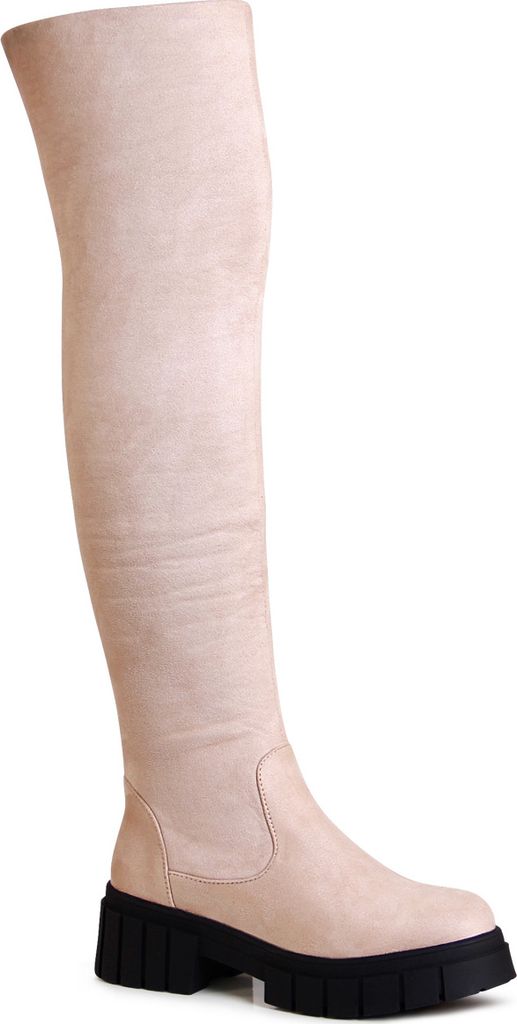 topschuhe24 2256 Damen Plateau Overknee Stiefel , Farbe:Beige, Größe:39 EU