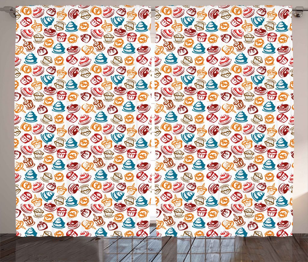 ABAKUHAUS Kulinarisch Rustikaler Vorhang, Cupcakes Kuchen Cremes, Wohnzimmer Universalband Gardinen mit Schlaufen und Haken, 280 x 245 cm, Petrolbl...