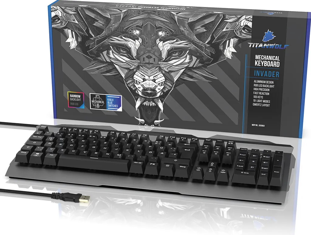 Clavier mécanique RGB Titanwolf Invader en aluminium brossé robuste