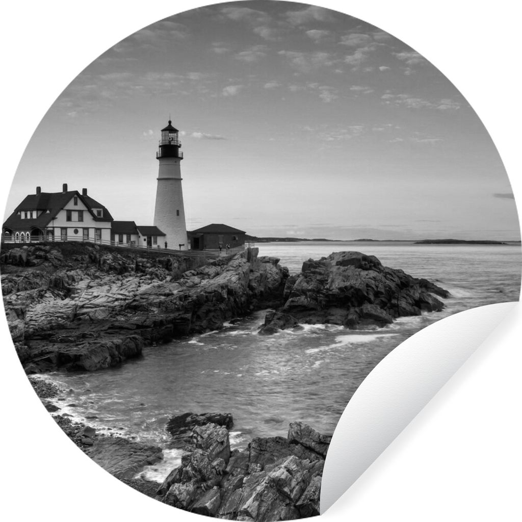 MuchoWow Runde Wandtattoo - Wandsticker Tapete Aufkleber Stein - Meer - Leuchtturm Ø 100 cm Selbstklebend und Repositionierbar - Wandaufkleber -...