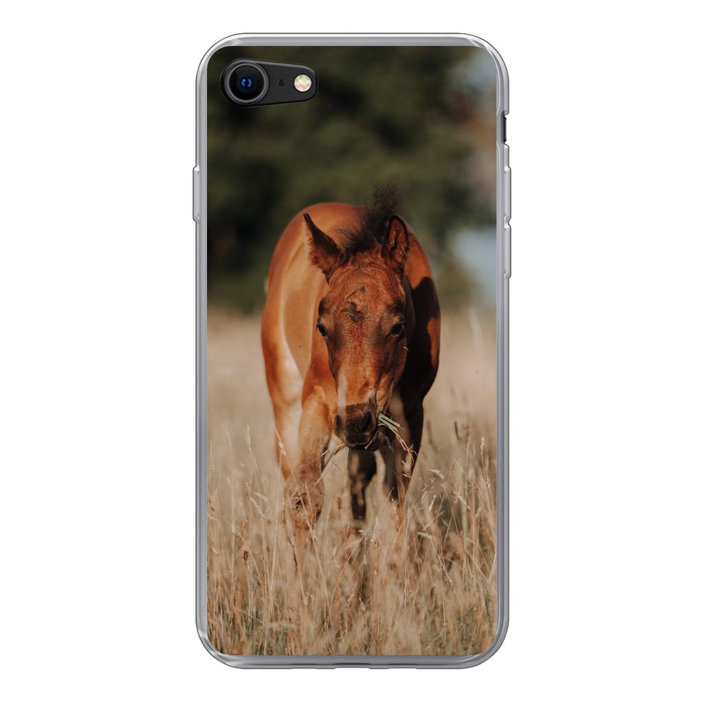 MuchoWow Handyhülle Schutzhülle Hülle für iPhone 7 Pferd - Sonne - Landschaft Silikon Softcase Handy Hülle - Kartenhalter