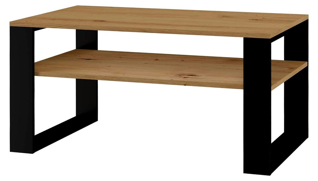 Moderner Couchtisch Loft Beistelltisch mit praktischer Ablage, Wohnzimmertisch Kaffeetisch robust und kratzfest, 90 x 58 x 50 cm - Eiche Artisan/Sc...