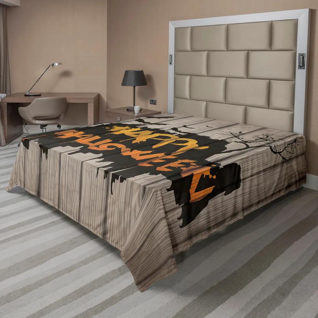 Drap de lit pour décoration Halloween chambre motif rustique 244x205cm