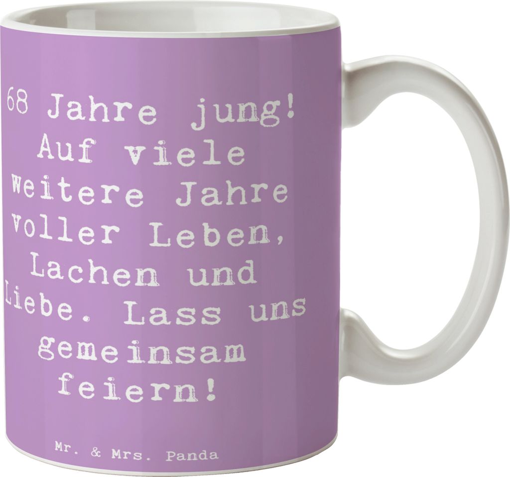 Mr. & Mrs. Panda Kaffeetasse Spruch 68. Geburtstag Freude - Lavendeltraum - Geschenk, Tasse, Familie, Glückwunsch, Freundschaft, Happy Birthday, B...