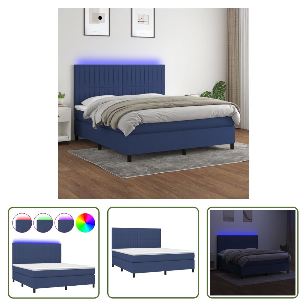 The Living Store Boxspringbett mit Matratze & LED Blau 160x200 cm Stoff