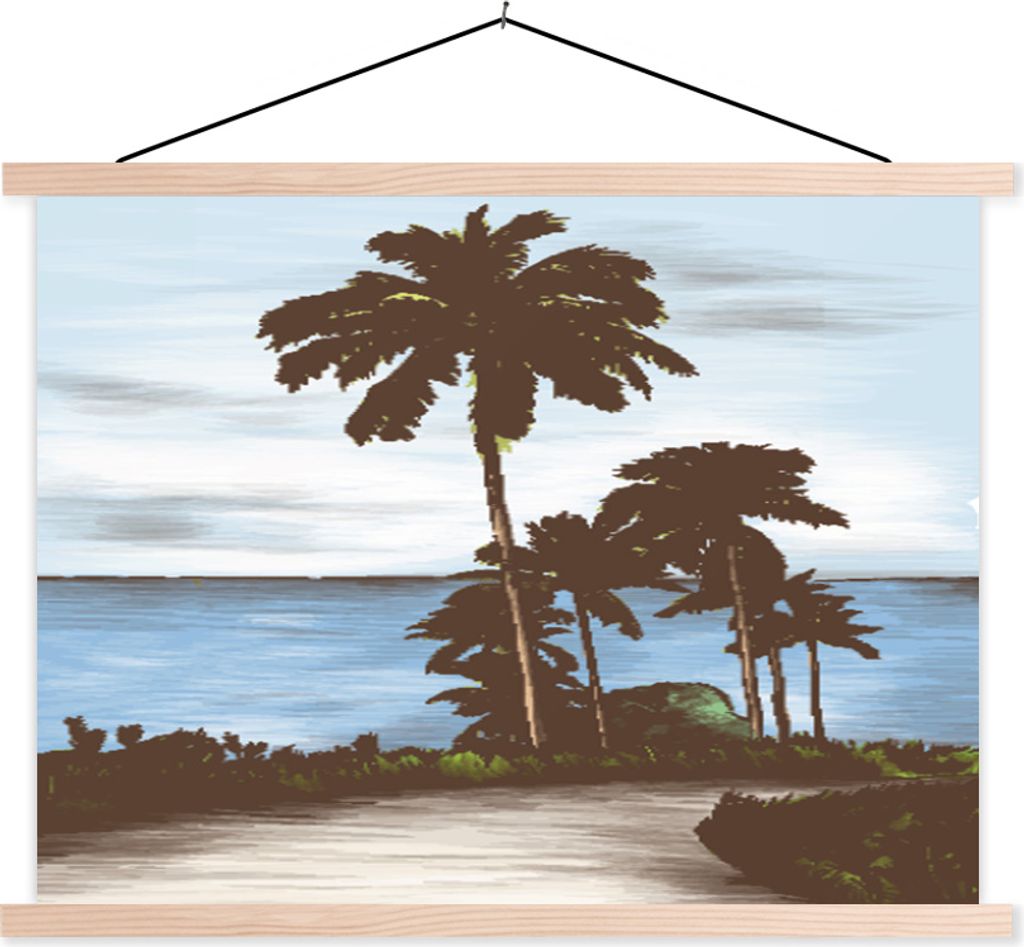 MuchoWow Textilposter Meer - Palme - Aquarell 40x30 cm mit holzfarbenen Rahmen - Bilder