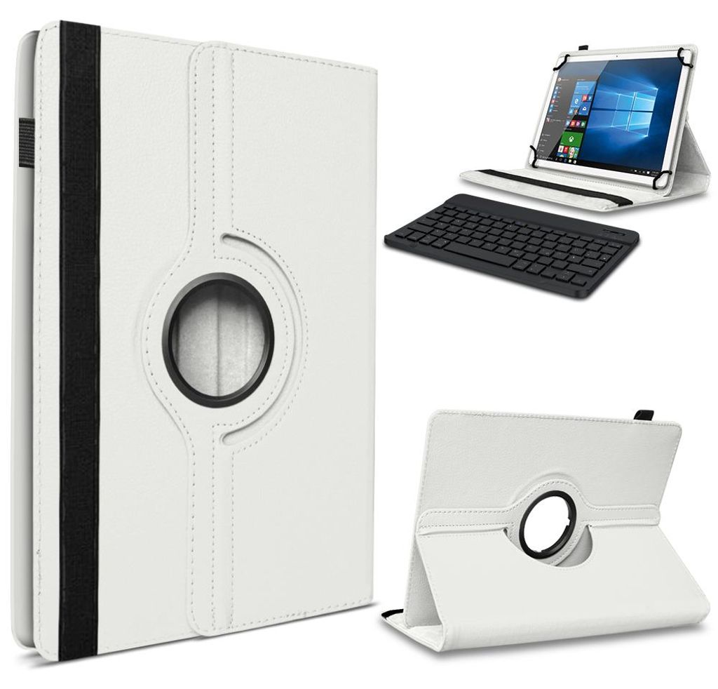 Tablet Hülle Tastatur Tasche für Hannspree Apollo 2 Schutzhülle Bluetooth QWERTZFarbe 360 Uni:Weiss