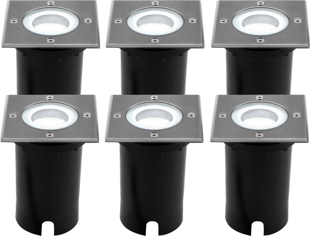 Ledvion 6er Pack Bodeneinbauleuchte, Quadratische LED Einbaustrahler, Edelstahl, IP67, 5 Watt, 6500 Kelvin, 1m Kabel, GU10, LED Einbaustrahler Auss...