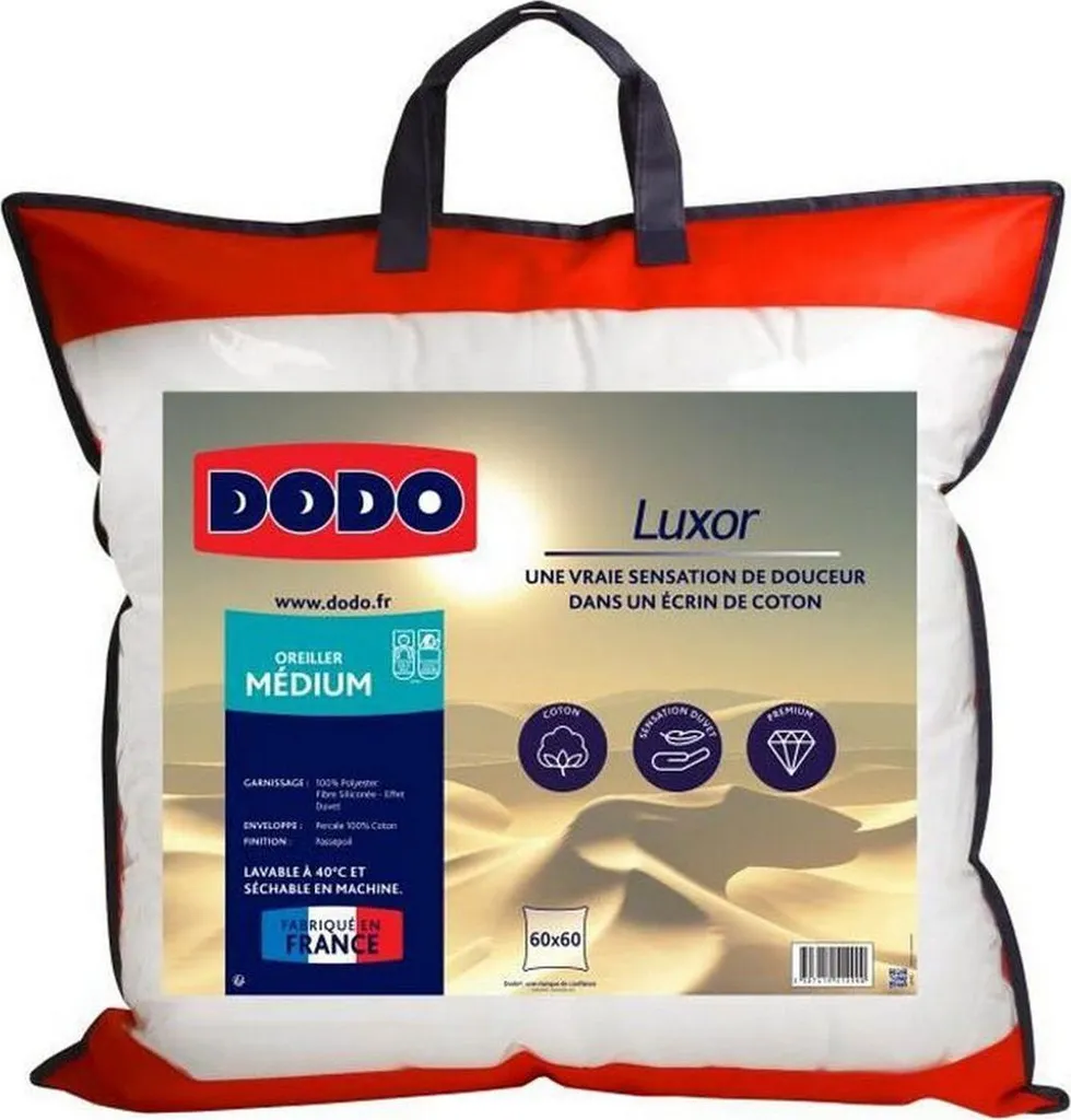 Oreiller Carré DODO Luxor 60x60 - Grand Confort Respirant en Fibre Douce