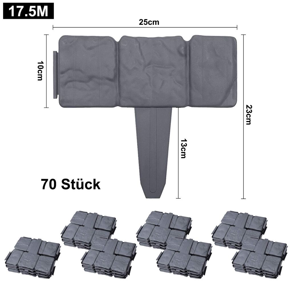 TRMLBE Rasenkante Kunstoff in Steinoptik 17,5m Beetumrandung Mähkante Beeteinfassung Randsteine Kunststoff für Palisade Garten 25cm x 23cm(L x H)...