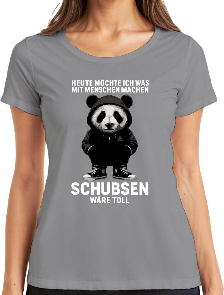 Heute möchte ich mit Menschen was machen Panda sarkastisch lustig Damen T-Shirt, Grau, M