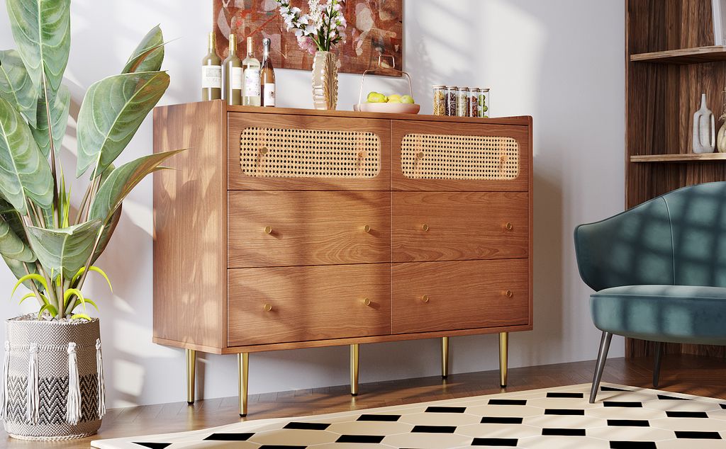 Rattanowa komoda z 6 szufladami i regulowaną półką, orzech Zdjęcie produktu 14