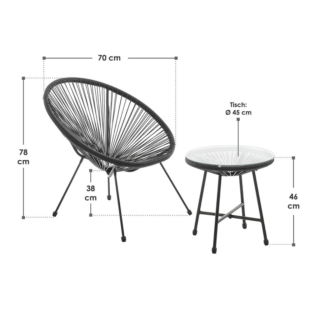 Juskys Balkonmöbel Set Ostana 3-teilig - Tisch & 2 Sessel - Produktbild 
