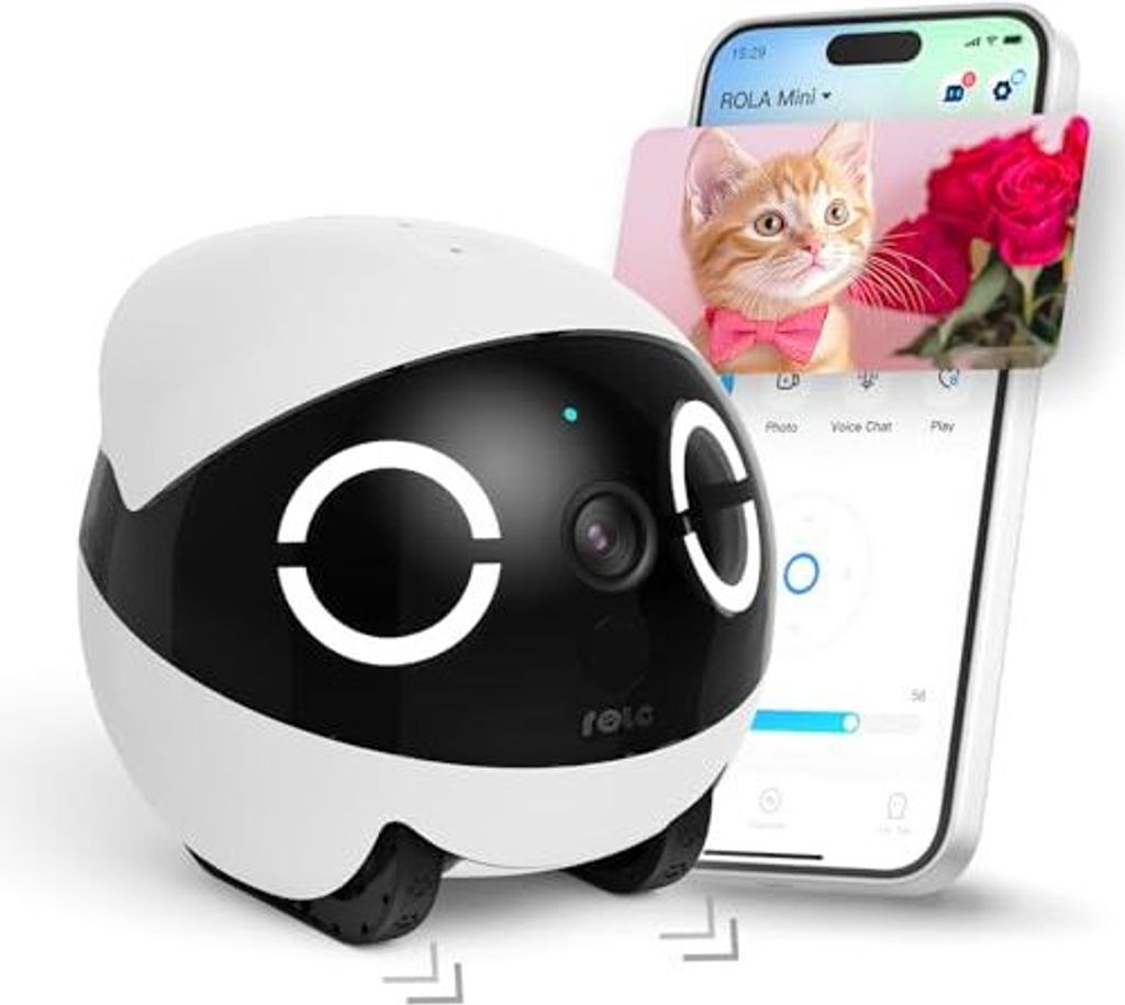 Enabot EBO Rola Mini 2K Pet Camera Roboter: bewegliche Innenbatterie-Telefon-App, One Touch Call, 2-Wege-Audio, IR-Nachtsicht, Bewegungserkennung, Vid