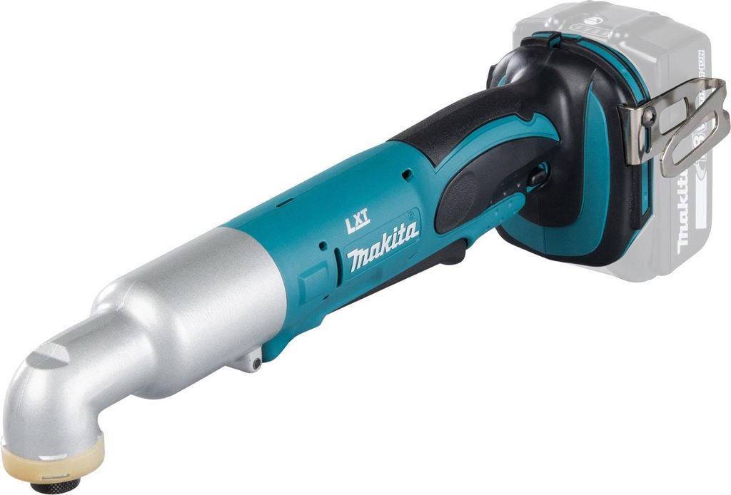 A cordless angle impact wrench with a battery attached, shown against a white background.