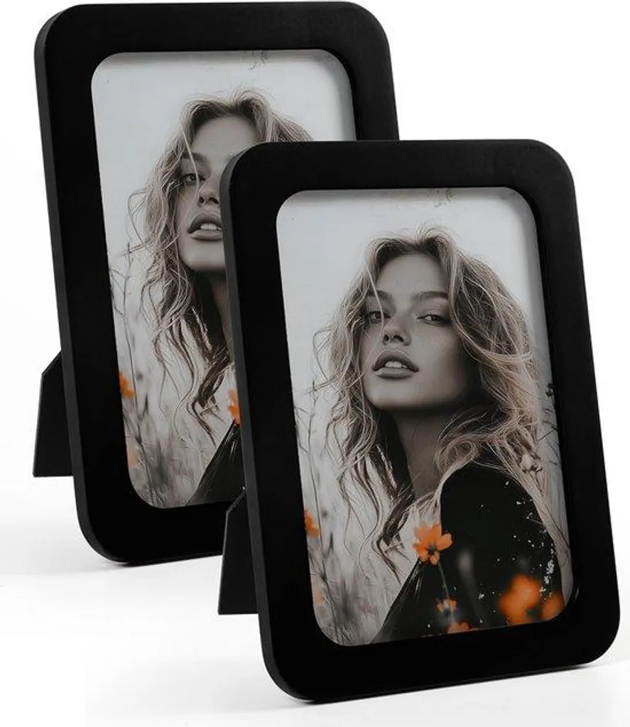Cadre photo noir 13x18 cm design coins arrondis finition haut de gamme
