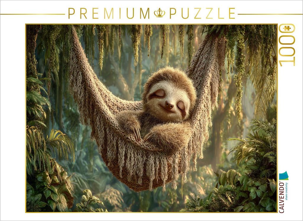 CALVENDO Puzzle Müdes Faultier in der Dschungel-Hängematte - Einfach süß und entspannt | 1000 Teile Lege-Größe 64x48cm Foto-Puzzle für glüc...