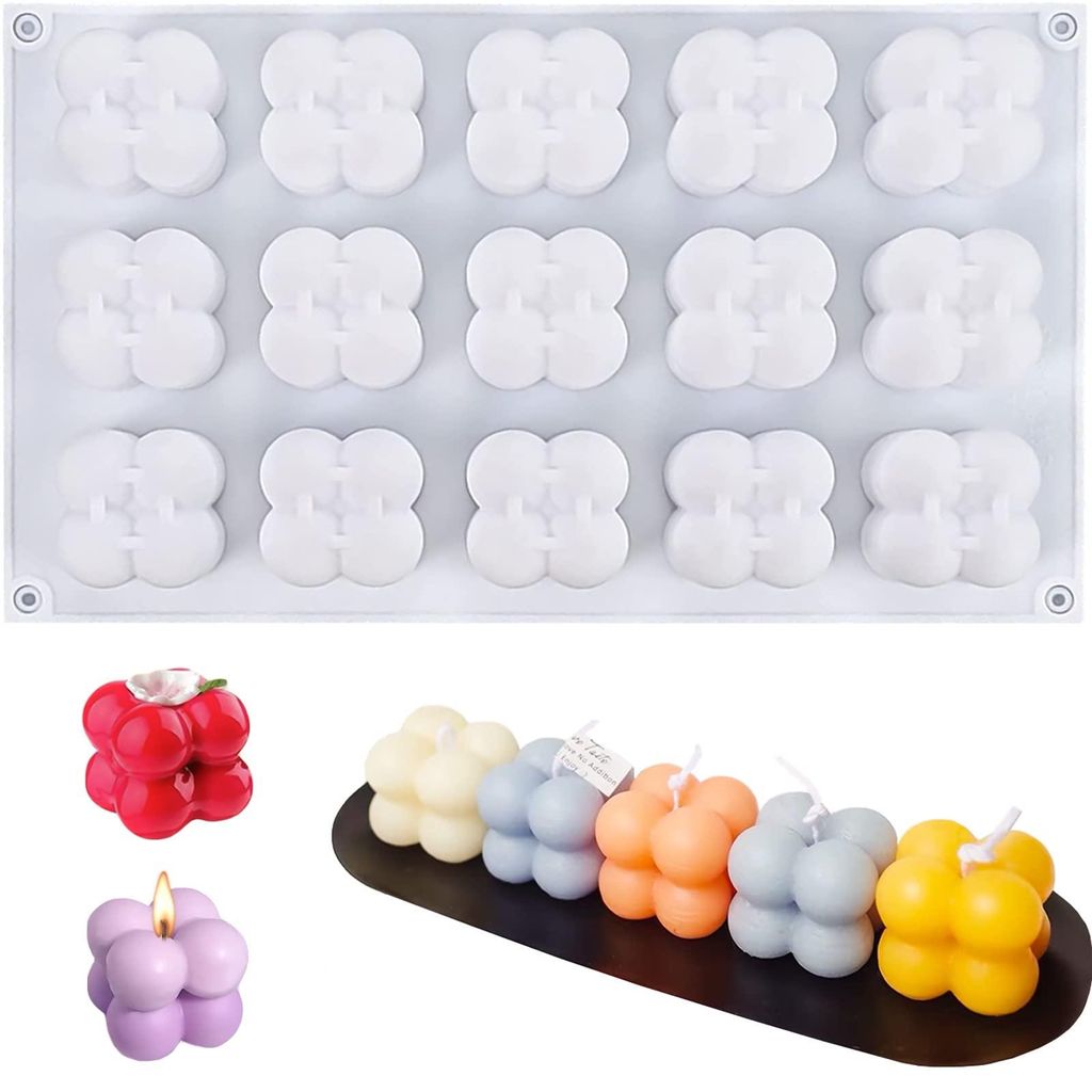 Silikonform für Kerzen, 15-in-1 handgefertigte Form für Sojawachskerzen, 3D Mini-Bubble-Cube-Ball-Harzkerzenform, Mousse-Kuchenform für Seife, P...