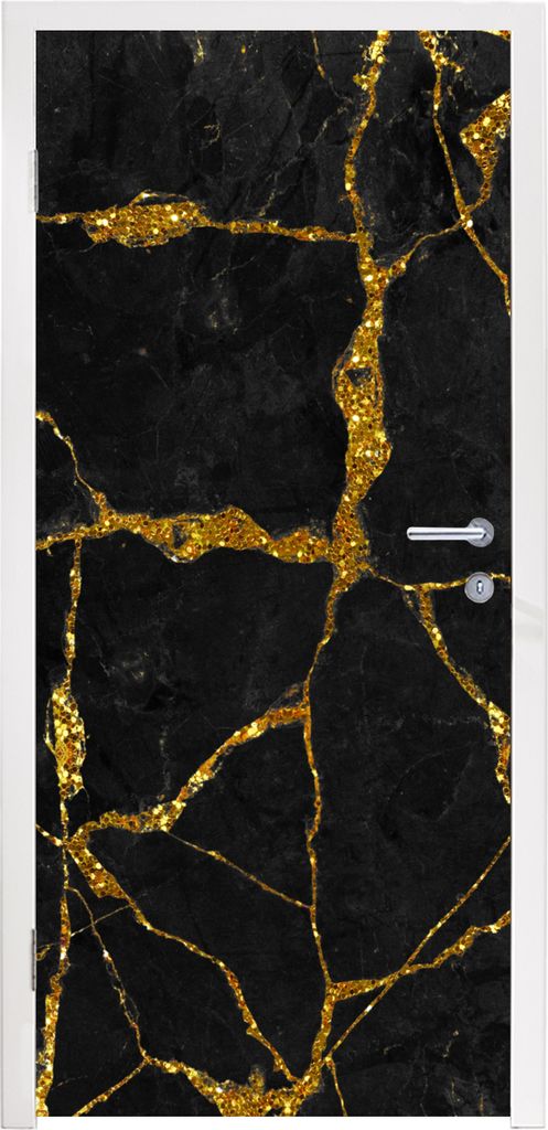 MuchoWow Türtapete Selbstklebende Türfolie Marmor - Gold - Schwarz - Marmoroptik - Glitter 85x205 cm Türposter Türaufkleber Klebefolie Türkl...